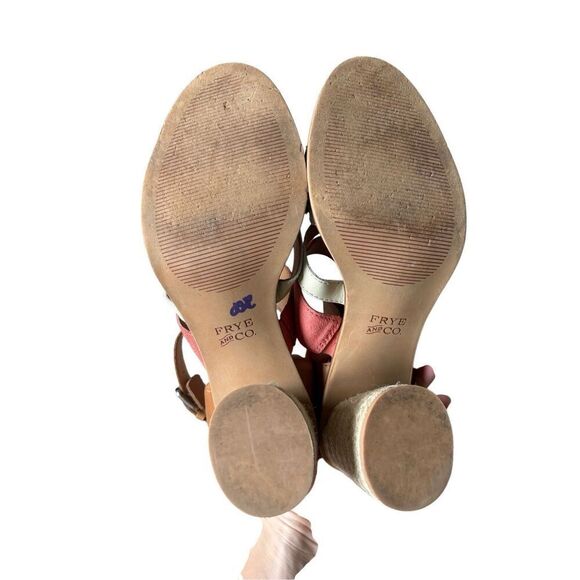 FRYE Adjustable Ankle Strap Heeled Sandals Leiah Brown Peach 9 Open Toe Leather - Picture 7 of 13